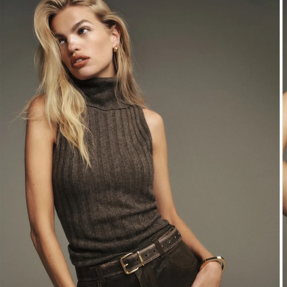 Reformation Sweaters - Reformation Rowyn Cashmere Turtleneck Tank Brown - Size L
